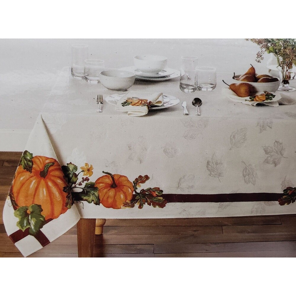 1 Fabric Tablecloth, 60"x120" Oblong (10- 12 ppl) FALL,HARVEST,PUMPKIN BORDER,LP